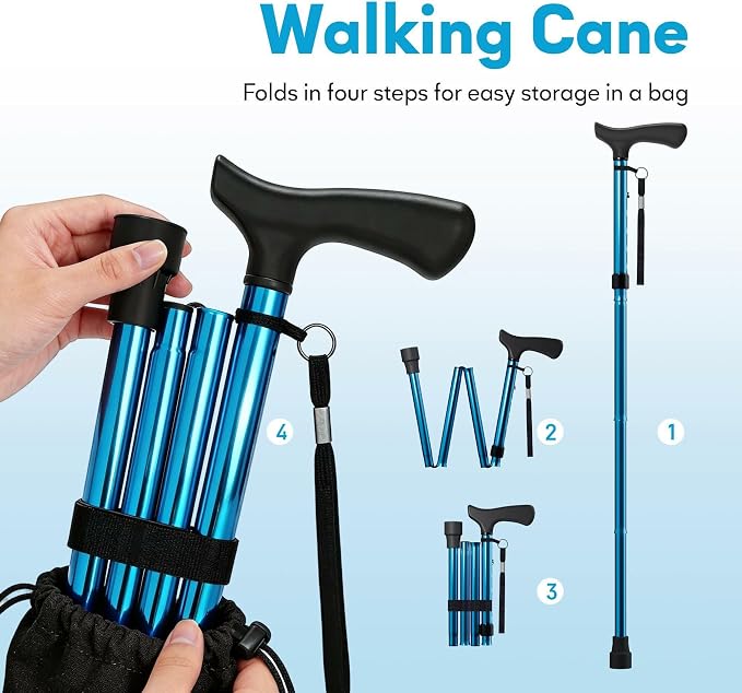 Foldable Walking Cane for Men & Women, Lightweight Aluminum Adjustable Cane with Ergonomic Handle, Non-Slip Rubber Base, Walking Sticks for Seniors Balance,Collapsible Cane for Assistance Travel