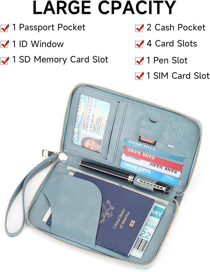 Leather RFID Blocking Passport Holder Travel Wallet, Passport Cover/Travel Wallet for Women/Men with