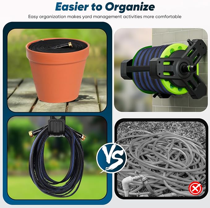 Garden Hose 100ft Lightweight, Non-Expanding, Leak-Proof Metal Connector, No-Knot No-Tangle Easy to Store and Carry Wear-Resistant 3/4GHT Flexible Water Hose for Yard Outdoor (Black Lake Blue)