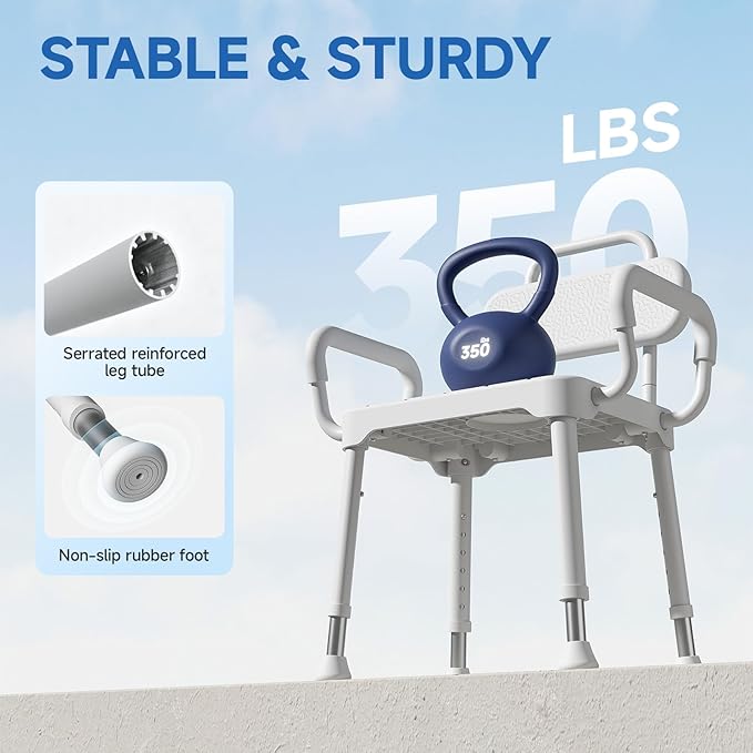 Shower Chair for Inside Shower,Bath Chair with Arms and Back,Aluminum Shower Stool for Tub,Slip Resistant Shower Bench,Height-Adjustable Shower Seat with Handles for Seniors,Neutral Gray