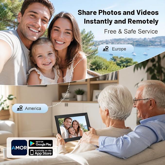 AEEZO Digital Picture Frame, 10.1'' WiFi Electronic Photo Frames with 32GB Memory, 1280 * 800 IPS HD Touch Screen, Auto-Rotate Easy Setup via AiMOR APP, Gifts for Parents and Grandparents Black