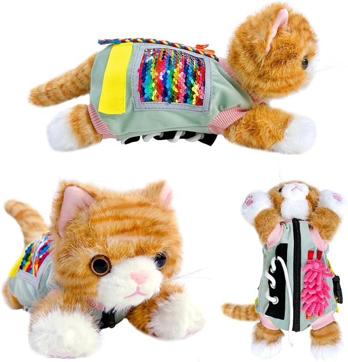 Fidget Muff Cat and Blanket for Elderly | Dementia Products for Elderly Fidget Blanket for Adults with Stuffed Cat | Fidget Blanket for Seniors Alzheimer's Activities | Sensory Fidget Toys