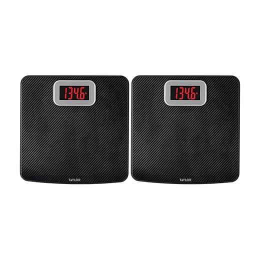 Taylor Digital Scales for Body Weight, High 400 LB Capacity, Carbon Fiber Anti-Slip Mat, Readout with Red Digits, Auto On and Off Scale, 11.8 x 11.8 Inches, Black (Pack of 2)