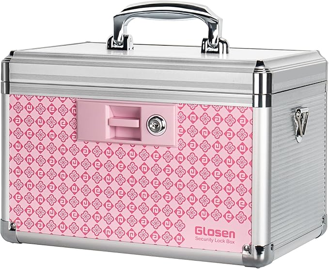 Medicine Lock Box Storage Lock Box 12 X 7.68 X 7.87 Inch 【Pink-Medium】 Lockable Dorm Storage Trunk with Key Lock - Briefcase, Lock Boxes for Personal Items