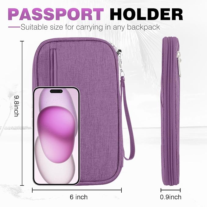Passport Holder Family RFID Travel Document Organizer for Women Waterproof Passport Wallet Men Portable Case for Cards, Boarding Pass, ID, Money, Tickets with Zipper