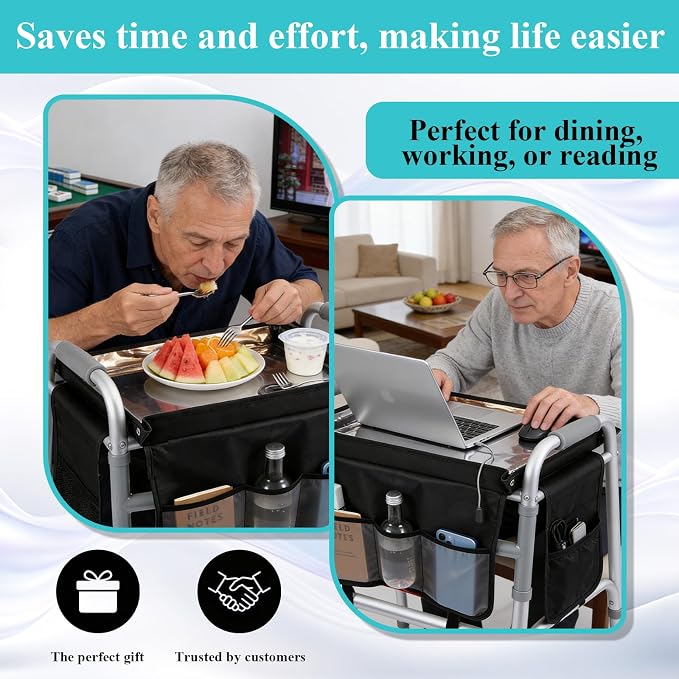 Walker Tray for Folding Walker,Tray for Walkers with Cup Holder for Seniors | Essential Walker Accessories Fits Most Folding & Rolling Walkers Non-Slip Surface