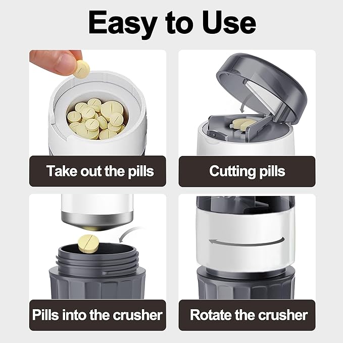 DUBSTAR 3-in-1 Pill Crusher Pill Grinder, Pill Crusher Fine Powder with Brush, Pill Crushers for Elderly with Pill Cutter and Storage, Pill Cutter Splitter for Small or Large Pills (Grey)
