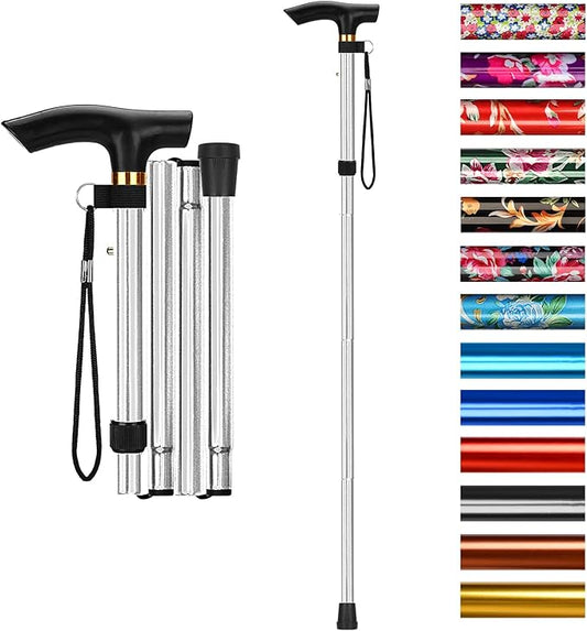 supregear Folding Cane, 5-Level Adjustable Height Walking Stick Lightweight Collapsible Portable Travel Cane with Wrist Strap and T Handle for Elderly Disabled Men Women