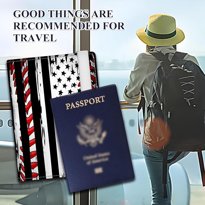 Passport Holder for Travel Essentials, RFID Premium Leather Passport Wallet Cover Case for Travel Must Haves Accessories, Passport Book Holders for Women Men Retro American Flag