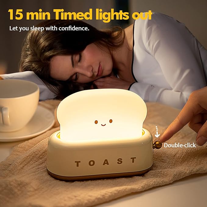 QANYI Small Table Lamp, Cute Toast Bread LED Bedroom Nightstand Light with Timer and Rechargeable, Cool Birthday Gift for Baby Kids Children Girls Boys