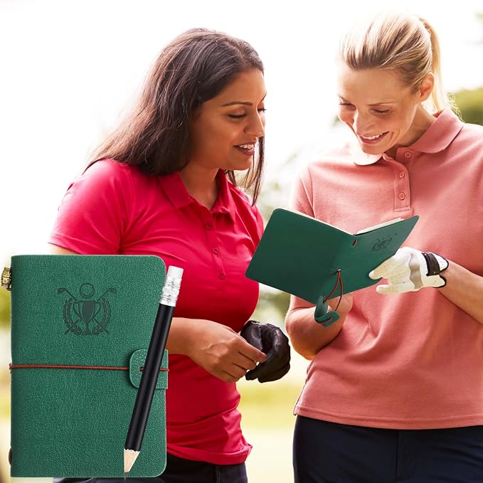 Yexiya Golf Scorecard Book with Pencil, Leather Golf Journal Scorecard Holder Accessories Notebook Log Pocket Score Cart Book Gift for Men Golfers, Sports and Outdoor Club Accessories