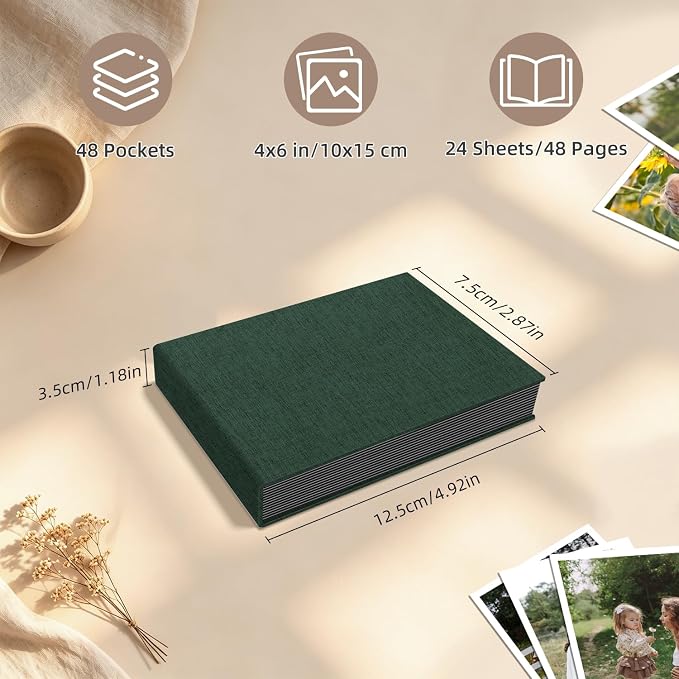 Popotop Photo Album 4x6 48 Pockets for Wedding Gifts,Linen Hardcover Picture Albums for Family Anniversary Baby Vacation Pictures