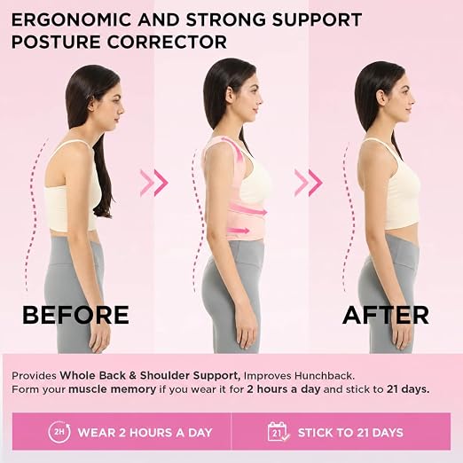 Posture Corrector for Women and Men: Adjustable Back Brace for Upper Back Support & Shoulder Neck Pain Relief - Lightweight Breathable Design (Pink Small)