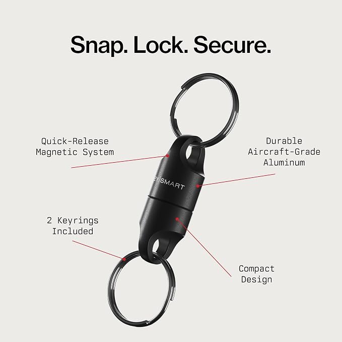 KeySmart MagConnect Magnetic Key Holder for Purse, Key Chains for Car Keys - Detachable Key Ring Quick Release Keychain
