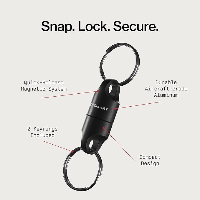 KeySmart MagConnect Magnetic Key Holder for Purse, Key Chains for Car Keys - Detachable Key Ring Quick Release Keychain