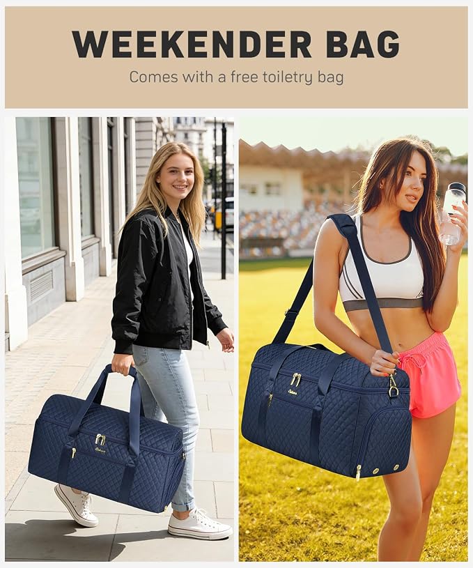 Travel Bags for Women Large weekender Duffle Bag with Shoe Compartment Wide Open Overnight Hospital Bag For Women Labor Delivery Carry on Bag Personal Item Travel Bag with Wet Pocket Blue