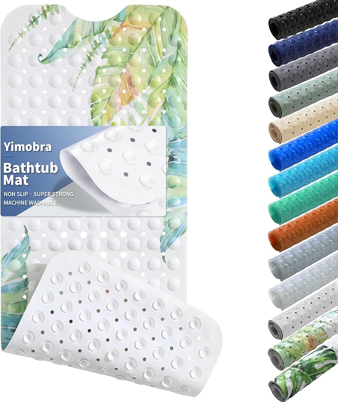 Yimobra Non Slip Bathtub Mat 40 x 16 Inch, Extra Long Shower Mat with Drain Holes, Machine Washable Baby Bath Mats, Strong Suction Cups for Bathroom Floor, Banana