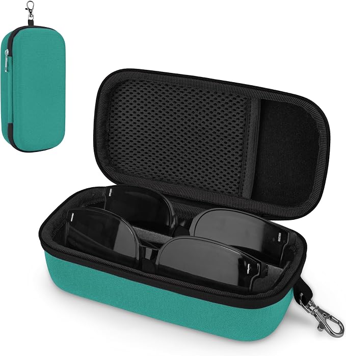 Double Eyeglasses Case,Hard Shell Glasses Case Travel Sunglasses Organizer with Adjustable Slot & Clip for Men Women