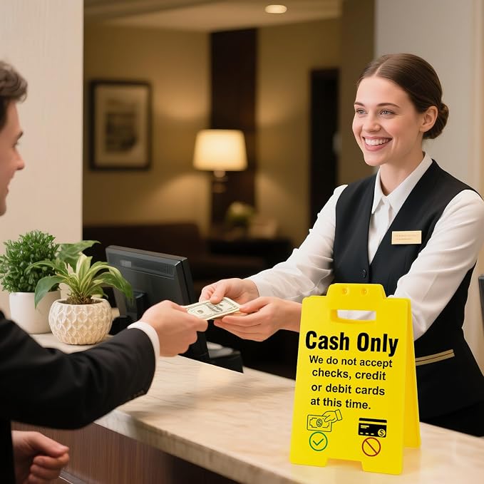 MBL Cash Only Business Sign - Small Mini Desktop Caution Remind White Elephant Stocking Stuffers Christmas Xmas Holiday Gifts for Retail Store Shop Restaurant Bar Office Hotel Pub Cafe Recreation Room