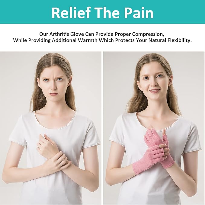 2 Pairs Arthritis Gloves Fingerless Compression Gloves for Relieve Hand Pain, Rheumatoid, Osteoarthritis, Tendonitis, Carpal Tunnel for Women and Men to Daily Work (Pink, Small)