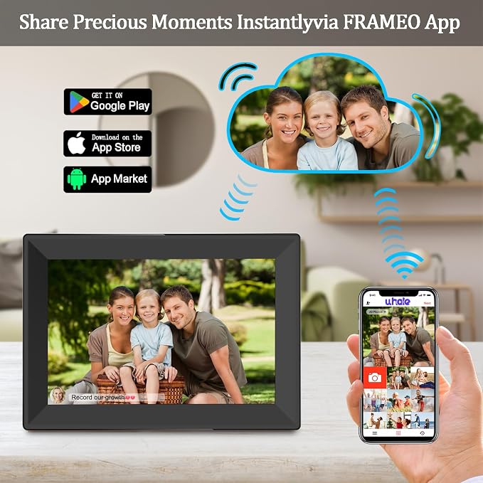 Digital Picture Frames 10.1Inch WiFi Smart Picture Frames 1280 * 800 HD IPS Touch Screen Photo Frame Use “Uhale”APP Instant Sharing of Photos/Videos to Digital Photo Frame-Best Gift