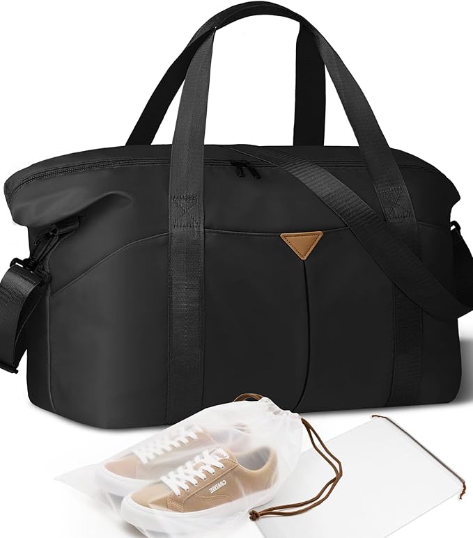 Duffle Bag for Travel, Carry-on Travel Bag with Trolley Sleeve, Sport Gym Bag for Women, Overnight Bag for Men, Hospital Bag for Labor and Delivery (Black)