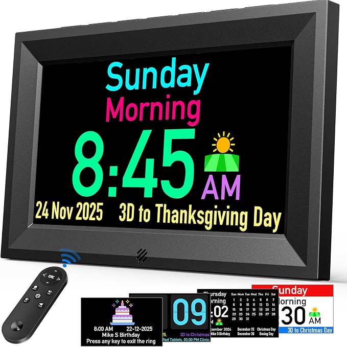 7'' Digital Dementia Clock, Talking Clock with 10 Volumes | 6 Display with 10 Color Modes, Auto Dimmable, Alarms & Birthday & Holiday Reminders, 3 Pill Reminders Clocks for Seniors