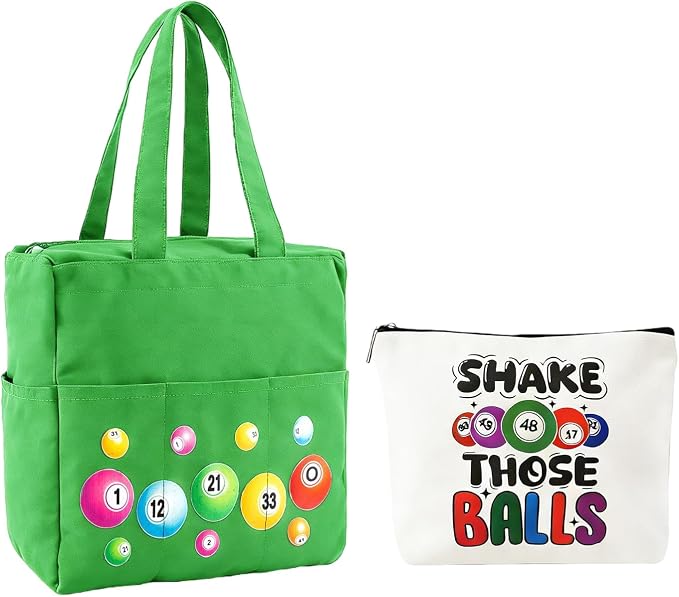 Bingo Bags with Pockets on Clearance, Bingo Bag with Zipper and Polyester Bingo Daubers Makeup Bag, Bingo Bags and Accessories Tote Gifts Game Suitable for Women and Girls (Emerald Green)