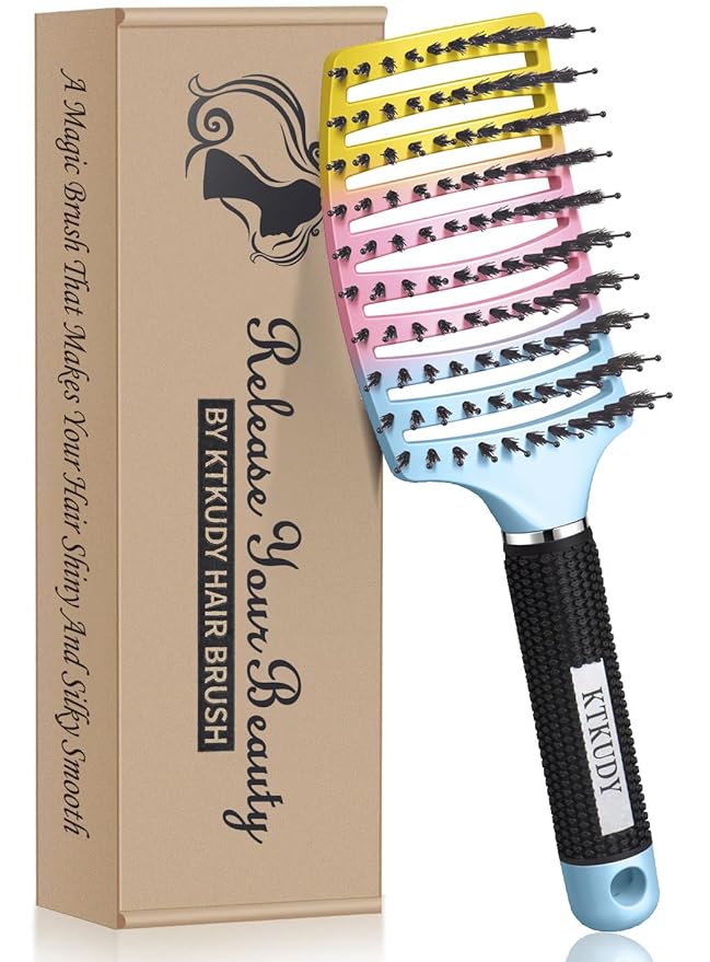 Detangling Brush for Women & Kids, Wet & Dry Hair, All Hair Types | Less pulling & breakage, Boar bristles tame frizz & add shine, Vents for faster blow-drying, Lightweight 4 oz, Non-slip grip