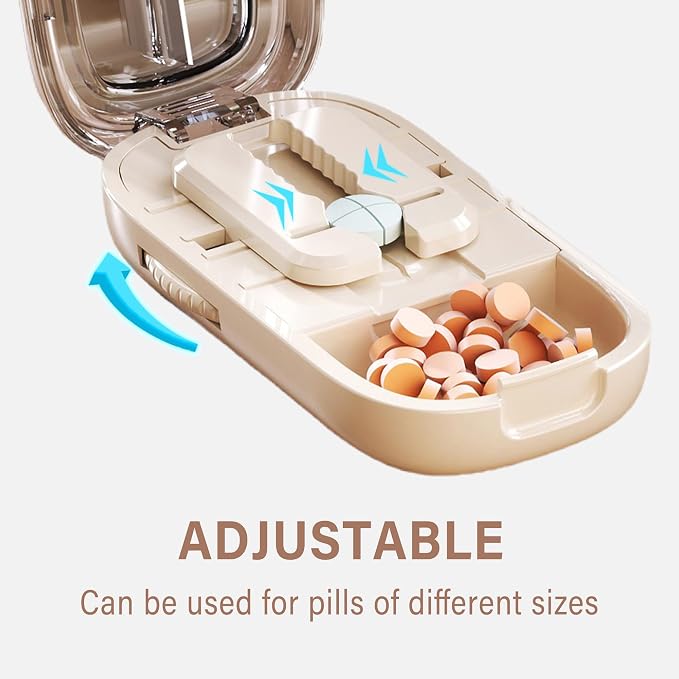 DUBSTAR Pill Cutter Splitter for Cutting Multiple Pills, 1/2 1/4 Pill Cutter Splitter for Small and Tiny Pills (Clear Beige)