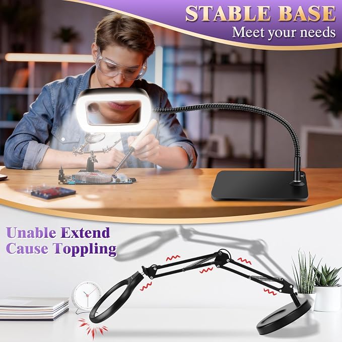 10X 30X Large Magnifying Glass with Light and Stand | 5-inch Lighted Magnifier,72 LEDs,3 Color Modes , Hands-Free Magnifying Desk Lamp for Reading, Craft, Hobby, Close Work