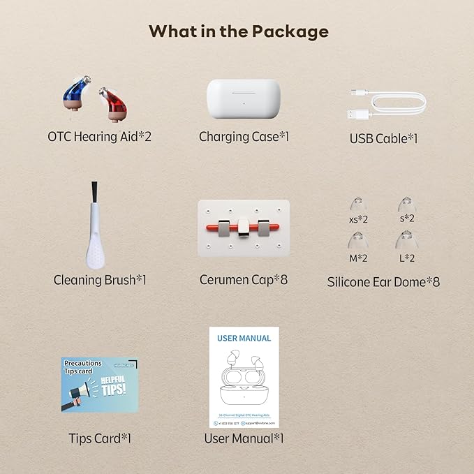 Vivtone Supermini Hearing Aids (Not Amplifiers), Rechargeable Digital Hearing Devices with 16-Channel Sound Processing for Superior Sound Quality, Over-The-Counter, Auto-On/Off, Pair