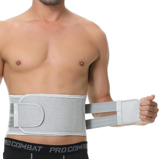 NeoTech Care Back Belt Support for Men or Women - Breathable & Adjustable Lower Back Brace - Double Pull Compression Straps (Gray, Size S)