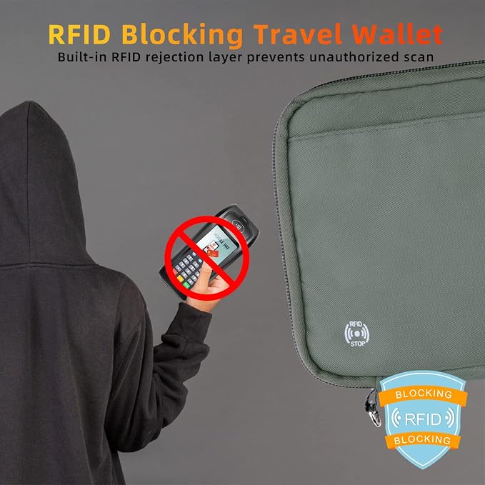 WALNEW Passport Holder for Travel Family, RFID Blocking Passport Wallet | International Travel Essentials, Travel Document Holder with Wristlet and Cross Body Straps, Fits 7 Passports for Family