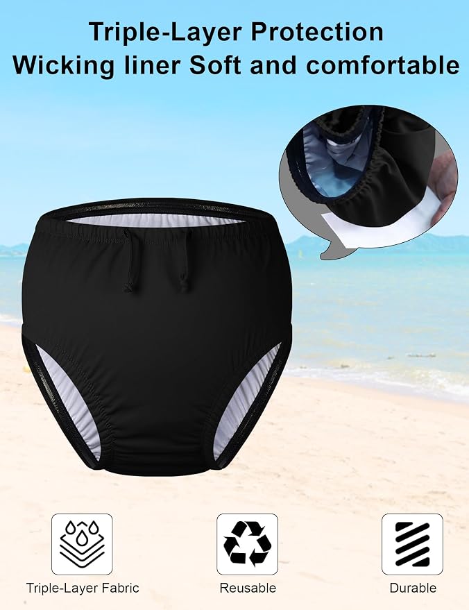 Adult Reusable Swim Diapers for Incontinence pecial Needs Swimwear Waterproof Leakproof Cloth Diaper Covers Unisex Black S