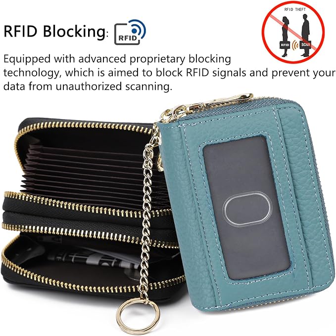 imeetu RFID Credit Card Holder, Small Card Wallet Women, Leather Card Case | Genuine Leather Women's Card & id Cases, Change Coin Purse with Zipper Keychain id Window, 20 Colors & 3 Styles, Daily, Gifts