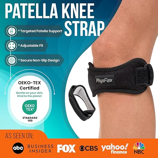 PhysFlex 2 Pack Patella Knee Brace - Knee Support and Pain Relief, Running, Hiking, Basketball, Jumpers Knee, Tendonitis, Adjustable Strap Patellar Tendon Stabilizer (Gray)