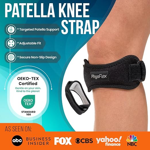 PhysFlex 2 Pack Patella Knee Brace - Knee Support and Pain Relief, Running, Hiking, Basketball, Jumpers Knee, Tendonitis, Adjustable Strap Patellar Tendon Stabilizer (Pink)