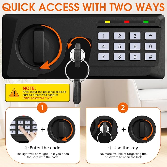 1.8 Cuft Fire proof Safes for HOME USE, Anti-Theft Digital Security Safety Box with Programmable Keypad and Spare Keys, Home Safes Fireproof Waterproof for Money Medicine Document Valuables