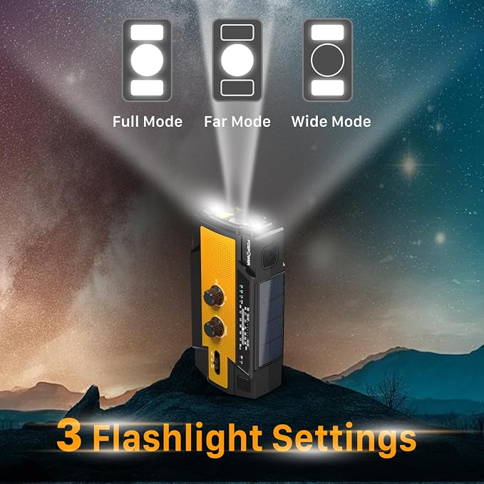 FosPower NOAA Emergency Weather Radio A3 14800mWh Portable Power Bank, AM/FM, USB/Solar/Hand Crank Charging, SOS Alarm & Flashlight for Indoor/Outdoor Emergency - Orange