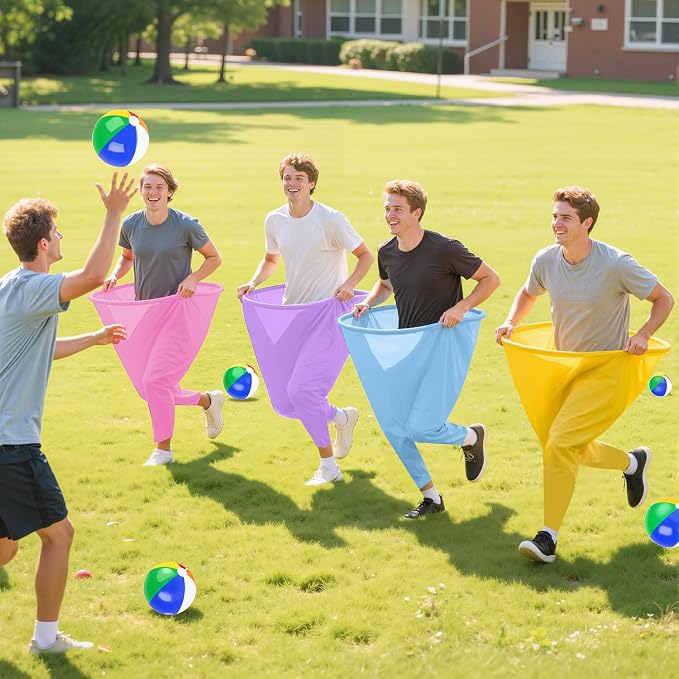 ROMANKAS Adult Granny Pants Outdoor Game 4 Pack of Mixed Color Granny Pants Yard Game with 16 Bouncy Balls and 1 Air Pump (Random Colors) Granny Pants Game Large for Family Reunions Field Day