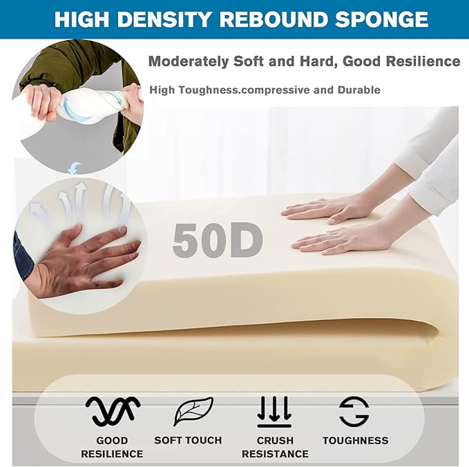 Cushion Custom Size for Bench, Customize Cushion for Indoor Outdoor Patio Furniture Window Seat, Linen Cover with Zipper and 45D High-Resilience Foam Insert (Custom Sizes, Blue)