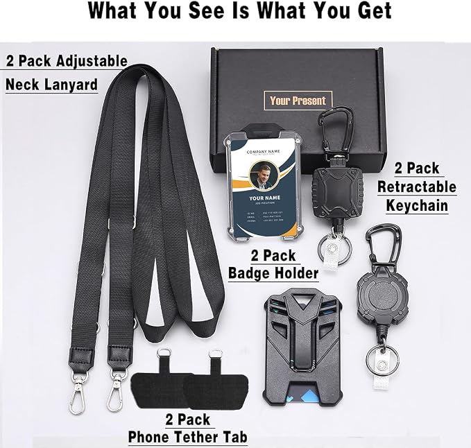 Badge Holder Retractable Clip Heavy Duty Carabiner Badge Reel Keychain with Lanyard ID Cards Holder Cool Tactical ID Holder