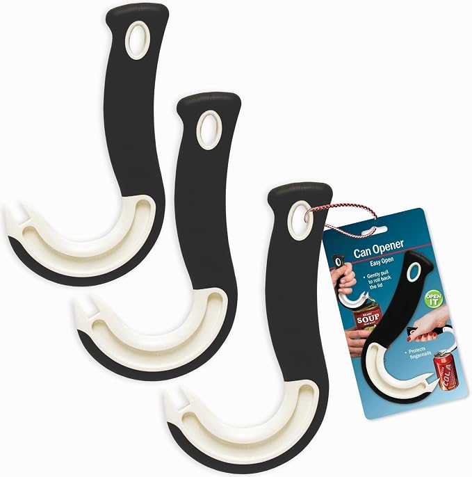 Easy Open Ring Pull Can Opener 3 Pack by Jokari. Durable Non Slip Rubber | Protecting Nails, Folks, Joint Pain or Arthritis, Easily open your tin cans, Great for kids and anyone with