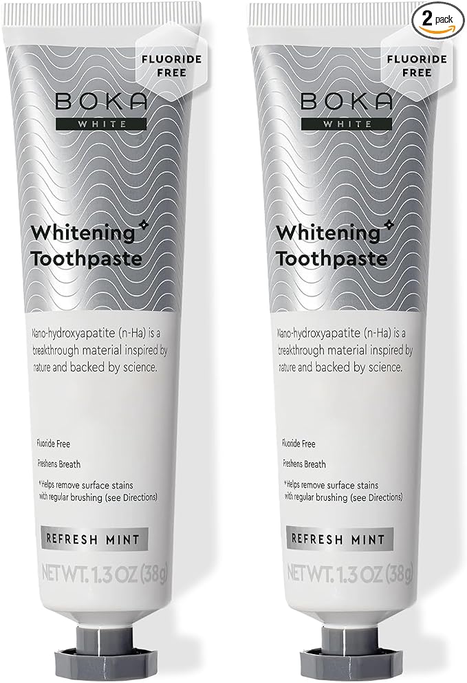Boka Fluoride Free Toothpaste, Nano Hydroxyapatite Toothpaste, Appropriate for Sensitive Teeth, for Adult, Kids Oral Care - Whitening* Refresh Mint, 1.3 Fl Oz 2Pk