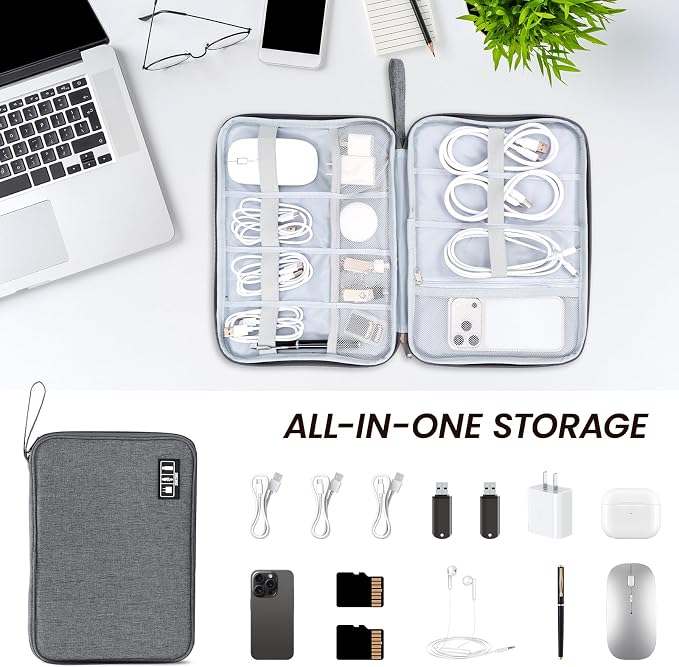 Electronic Organizer Travel Case, Slim Cable Accessories Pouch, Single Layer Tech Pouch & Cord Storage Bag for Chargers, Power Bank, SD Cards - Minimalist Travel Essentials