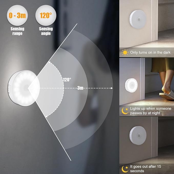 6 Pack Motion Sensor Light Indoor, USB Rechargeable Night Light- Cold White | Upgraded 14 LEDs, USB Rechargeable, Long Last Battery & 3 Light Modes, Wireless Magnetic for Closet, Stairs, Hallway