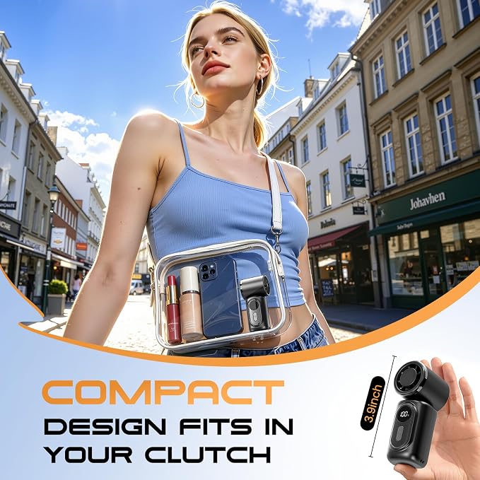 Portable Mini Clip On Fan, Turbo Handheld Fan Rechargeable Portable Fan | 3-in-1 Personal Cooling Fan 14500 RPM Mini Stroller Fan for Travel, Camping, Office & Outdoor Use