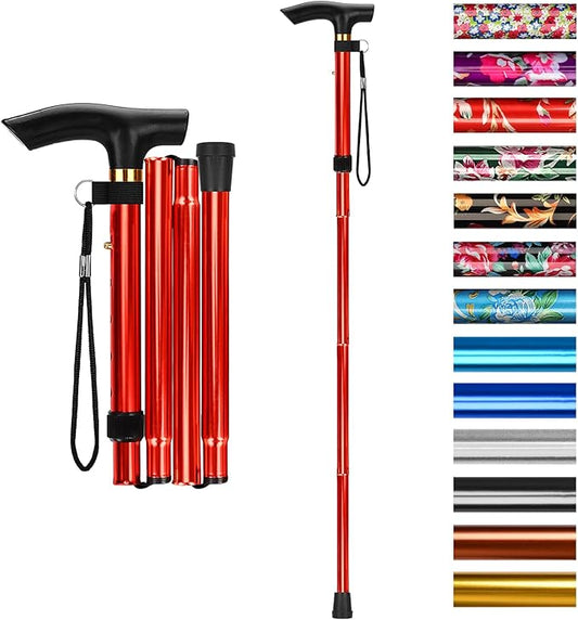 supregear Folding Cane, 5-Level Adjustable Height Walking Stick Lightweight Collapsible Portable Travel Cane with Wrist Strap and T Handle for Elderly Disabled Men Women