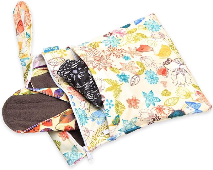 Teamoy Reusable Menstrual Pads, Cloth Sanitary Pad, Panty Liners, Jungle | Washable, Super-Absorbent, Soft and Comfortable, 10 Pcs Pad with 1 Wet Bag, 3pcs×7.9"+4pcs×10"+3pcs×11.6"